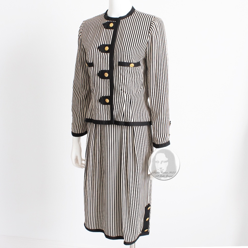 Albert Nipon Suit 2pc Jacket & Skirt Black White … - image 5